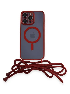 Newface iPhone 14 Pro Max Kılıf Divo Lazer Askılı Magsafe Kapak - Kırmızı