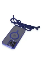 Newface iPhone 14 Pro Max Kılıf Divo Lazer Askılı Magsafe Kapak - Mavi - Görsel 5