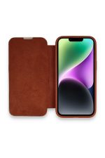 Newface iPhone 14 Pro Max Kılıf Dolpin Kapaklı - Kahverengi