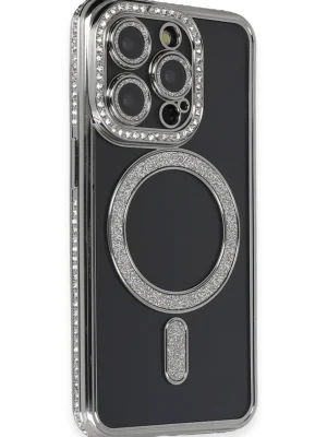 Newface iPhone 14 Pro Max Kılıf Joke Simli Magneticsafe Kılıf - Gri