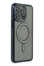 Newface iPhone 14 Pro Max Kılıf Joke Simli Magneticsafe Kılıf - Lacivert