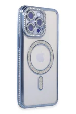 Newface iPhone 14 Pro Max Kılıf Joke Simli Magneticsafe Kılıf - Mavi
