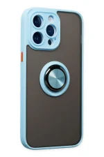 Newface iPhone 14 Pro Max Kılıf Montreal Yüzüklü Silikon Kapak - Buz Mavi - Görsel 2