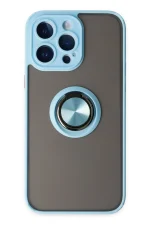 Newface iPhone 14 Pro Max Kılıf Montreal Yüzüklü Silikon Kapak - Buz Mavi