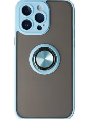 Newface iPhone 14 Pro Max Kılıf Montreal Yüzüklü Silikon Kapak - Buz Mavi