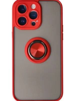 Newface iPhone 14 Pro Max Kılıf Montreal Yüzüklü Silikon Kapak - Kırmızı