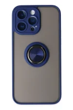 Newface iPhone 14 Pro Max Kılıf Montreal Yüzüklü Silikon Kapak - Lacivert