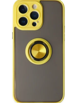 Newface iPhone 14 Pro Max Kılıf Montreal Yüzüklü Silikon Kapak - Sarı