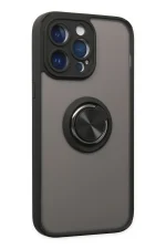 Newface iPhone 14 Pro Max Kılıf Montreal Yüzüklü Silikon Kapak - Siyah - Görsel 2