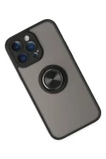 Newface iPhone 14 Pro Max Kılıf Montreal Yüzüklü Silikon Kapak - Siyah - Görsel 3