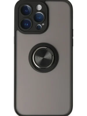 Newface iPhone 14 Pro Max Kılıf Montreal Yüzüklü Silikon Kapak - Siyah