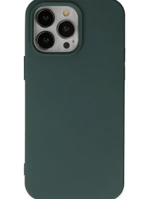 Newface iPhone 14 Pro Max Kılıf Nano içi Kadife Silikon - Koyu Yeşil