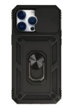 Newface iPhone 14 Pro Max Kılıf Pars Lens Yüzüklü Silikon - Siyah