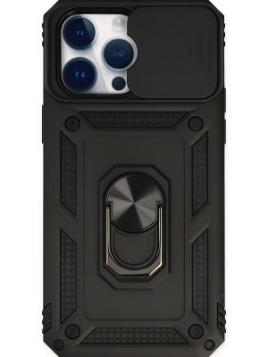 Newface iPhone 14 Pro Max Kılıf Pars Lens Yüzüklü Silikon - Siyah