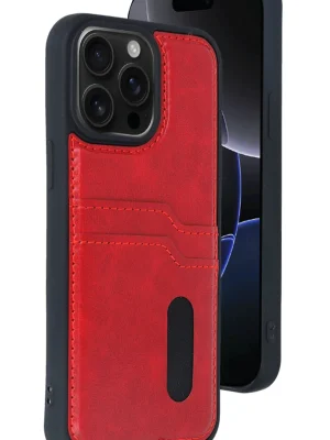 Newface iPhone 14 Pro Max Kılıf Sara Kartvizitli Deri Kılıf - Kırmızı