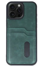 Newface iPhone 14 Pro Max Kılıf Sara Kartvizitli Deri Kılıf - Koyu Yeşil - Görsel 2
