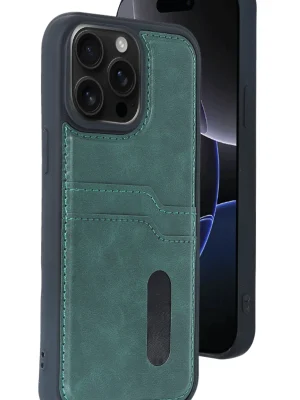 Newface iPhone 14 Pro Max Kılıf Sara Kartvizitli Deri Kılıf - Koyu Yeşil
