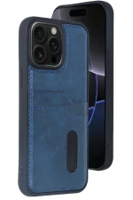 Newface iPhone 14 Pro Max Kılıf Sara Kartvizitli Deri Kılıf - Lacivert
