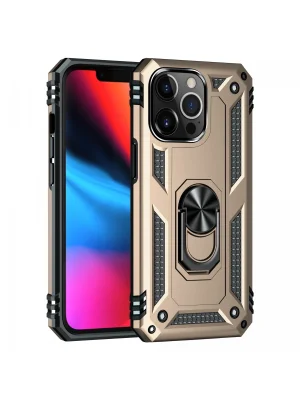 Newface iPhone 14 Pro Max Kılıf Sofya Yüzüklü Silikon Kapak - Gold