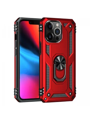 Newface iPhone 14 Pro Max Kılıf Sofya Yüzüklü Silikon Kapak - Kırmızı