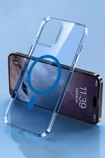 Newface iPhone 14 Pro Max Kılıf Tron Şeffaf Magsafe Kapak - Mavi - Görsel 3
