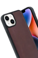 Newface iPhone 15 Kılıf Aras Deri Kapak - Bordo - Görsel 2