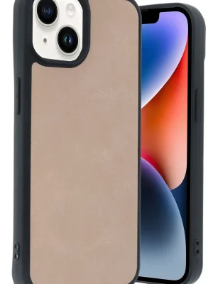 Newface iPhone 15 Kılıf Aras Deri Kapak - Pudra