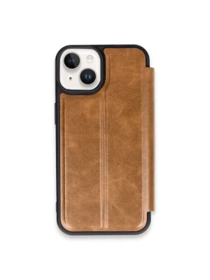 Newface iPhone 15 Kılıf Flip Cover - Taba