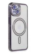 Newface iPhone 15 Kılıf Joke Simli Magneticsafe Kılıf - Derin Mor