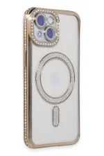 Newface iPhone 15 Kılıf Joke Simli Magneticsafe Kılıf - Gold