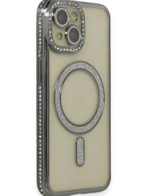 Newface iPhone 15 Kılıf Joke Simli Magneticsafe Kılıf - Gri