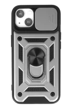 Newface iPhone 15 Kılıf Pars Lens Yüzüklü Silikon - Gümüş