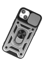 Newface iPhone 15 Kılıf Pars Lens Yüzüklü Silikon - Gümüş - Görsel 3