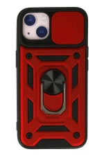 Newface iPhone 15 Kılıf Pars Lens Yüzüklü Silikon - Kırmızı