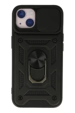 Newface iPhone 15 Kılıf Pars Lens Yüzüklü Silikon - Siyah