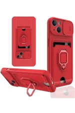 Newface iPhone 15 Kılıf Zuma Kartvizitli Yüzüklü Silikon - Kırmızı