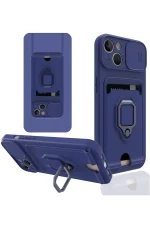 Newface iPhone 15 Kılıf Zuma Kartvizitli Yüzüklü Silikon - Lacivert