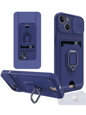 Newface iPhone 15 Kılıf Zuma Kartvizitli Yüzüklü Silikon - Lacivert