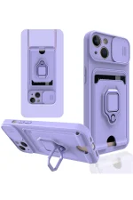 Newface iPhone 15 Kılıf Zuma Kartvizitli Yüzüklü Silikon - Lila