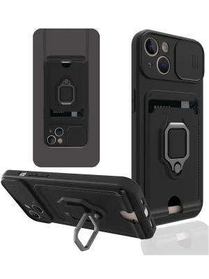 Newface iPhone 15 Kılıf Zuma Kartvizitli Yüzüklü Silikon - Siyah