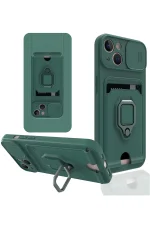 Newface iPhone 15 Kılıf Zuma Kartvizitli Yüzüklü Silikon - Yeşil