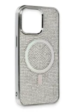 Newface iPhone 15 Pro Kılıf Diamond Magsafe Kapak - Gümüş - Görsel 2