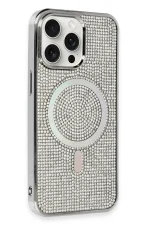 Newface iPhone 15 Pro Kılıf Diamond Magsafe Kapak - Gümüş