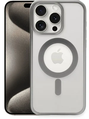 Newface iPhone 15 Pro Kılıf Erozi Magsafe Kapak - Gümüş