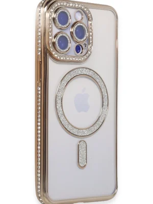 Newface iPhone 15 Pro Kılıf Joke Simli Magneticsafe Kılıf - Gold