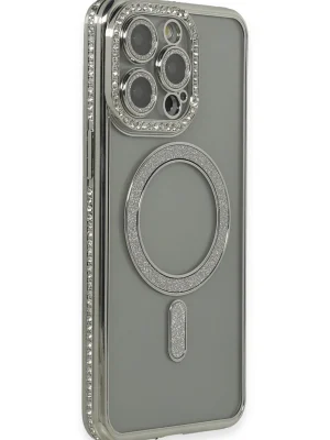 Newface iPhone 15 Pro Kılıf Joke Simli Magneticsafe Kılıf - Gri