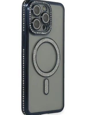 Newface iPhone 15 Pro Kılıf Joke Simli Magneticsafe Kılıf - Lacivert