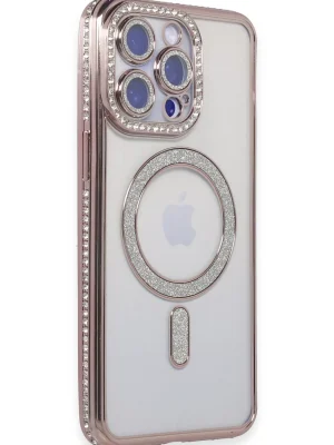 Newface iPhone 15 Pro Kılıf Joke Simli Magneticsafe Kılıf - Pembe