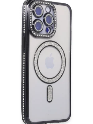 Newface iPhone 15 Pro Kılıf Joke Simli Magneticsafe Kılıf - Siyah