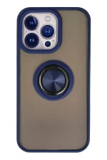 Newface iPhone 15 Pro Kılıf Montreal Yüzüklü Silikon Kapak - Lacivert